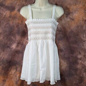 GAP Tunic Tank Smocked Straps Peplum White Tan Brown S
